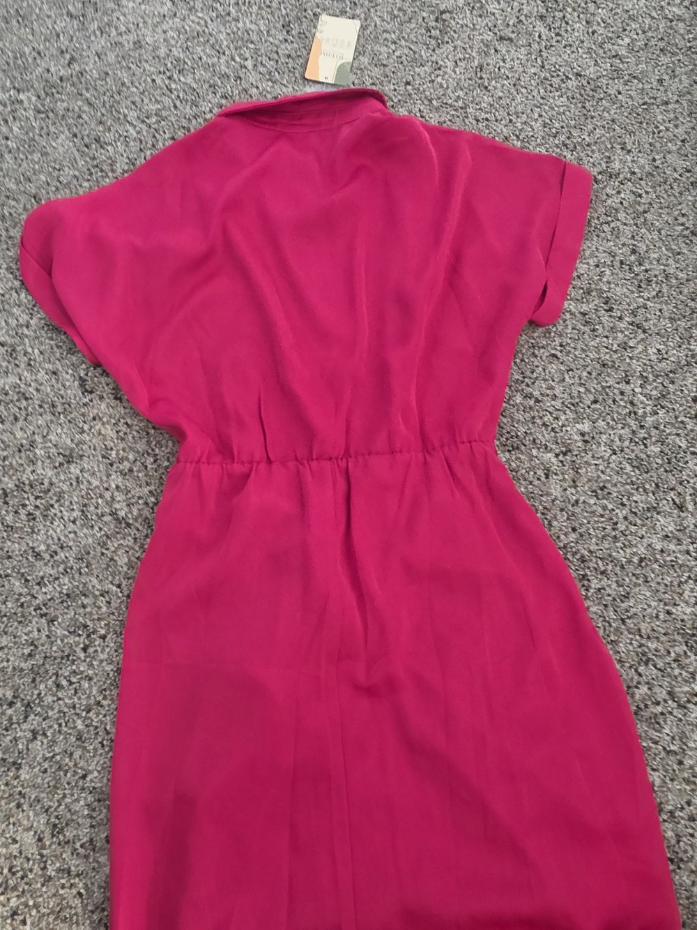Button-Front Hot Pink/ Fuchsia Shirt Dress with Waist Tie - Picture 4 of 9